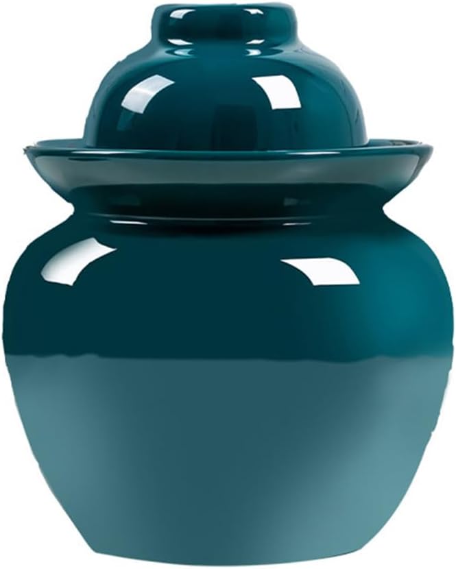 Traditional Chinese Porcelain Pickle Jar,Natural Ceramics Fermentation Crock Pickling Pot,Fermenting Jar with Water Seal Airlock Lid Stoneware Fermenter for Kimchi green-5Kg