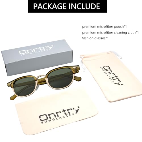 Image of Onrtry Classic Polarized Sunglasses for Men Women Semi-Rimless Frame Sun Glasses Fashion Retro Designer Shades(Oilver Green&Silver Frame /G15 Lens)