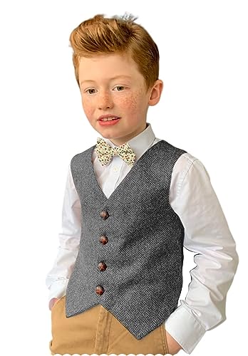 Boys' Vest Wool Blend V-Neck Single Breasted Sleeveless Jacket