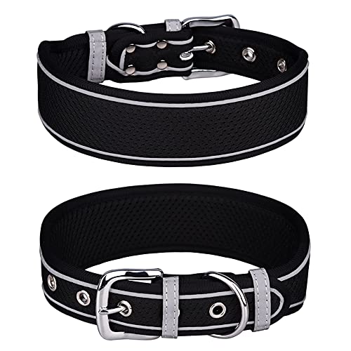 Hundehalsband Verstellbare Mesh Hunde Halsband Atmungsaktives Reflektierend Halsband Weich Gepolstertes Hundehalsband für Mittlere Große Hunde, 5 cm Breites Hundehalsband (Schwarz, M) Cover