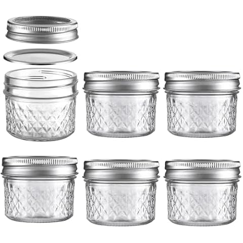 BOMEX Mason Jars Airtight Lids Glass Canning Jars 3.4oz/100ml Regular Lids Spice Jars Honey Jars for Yogurt,Jam,Spice,Overnight Oats Canning, Preserving,Decorations,Jelly,Dessert,6 Pack (3.4 oz) Cover