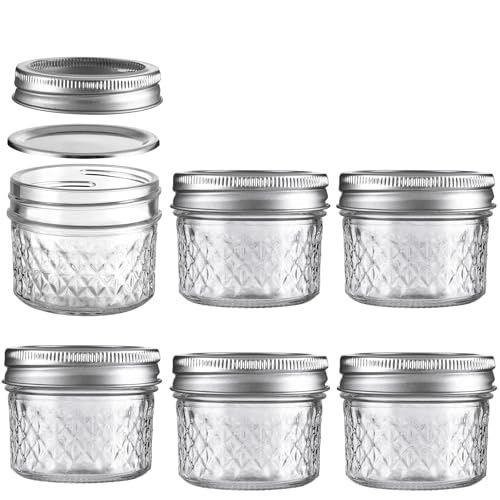 BOMEX Mason Jars Airtight Lids Glass Canning Jars 3.4oz/100ml Regular Lids Spice Jars Honey Jars for Yogurt Jam Spice Overnight Oats Canning Preserving Decorations Jelly Dessert 6 Pack (3.4 oz)