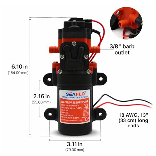 Image of SEAFLO 21-Series Water Pressure Diaphragm Pump - 12V DC, 1.2 GPM, 35 PSI with Adjustable Pressure Switch, Self-Priming, Quiet Operation for RV, Boat, and Off-Grid Applications