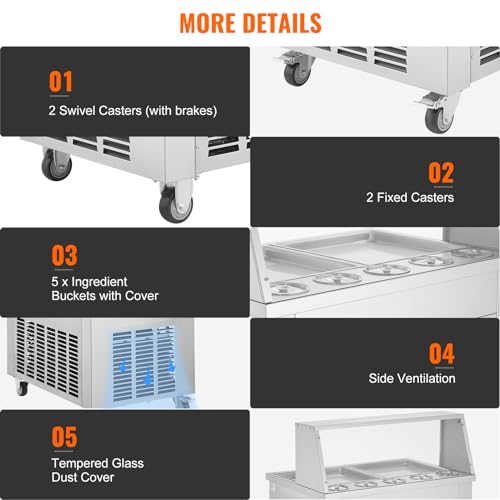 Image of VEVOR Fried Ice Cream Roll Machine, 2Pcs 13.8 inch x 13.8 inch Square Stir-Fried Ice Cream Pans, Stainless Steel Commercial Rolled Ice Cream Maker with Compressor and 4 Scrapers, for Ice Cream, Frozen Yogurt