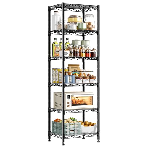 Image of DurayLoly 6-Tier Narrow Storage Shelves with Anti-Tip Screws, 265 lbs Capacity, Adjustable Metal Wire Shelving Unit for Kitchen, Pantry, Bathroom, Laundry Room & Garage - 15.8 inch W x 11.8 inch D x 63.8 inch H