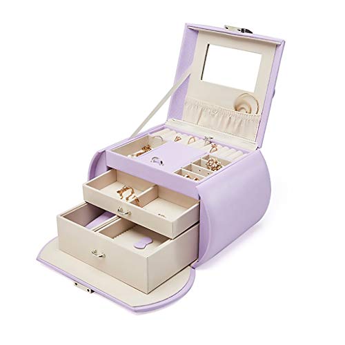 Joyero organizador de joyas con espejo con 2 cajones de gran capacidad para exhibición de joyas portátil de viaje soporte para anillos (color: rojo) (morado)