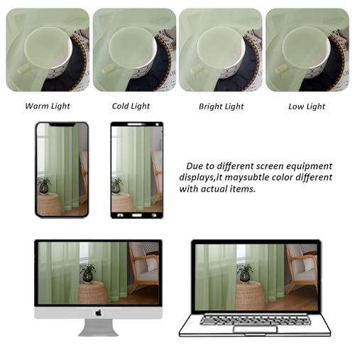 Image of Chyhomenyc Light Green Sheer Valances for Windows - Light Filtering Small Kitchen Curtains, Rod Pocket Short Top Window Treatment Decor for Living Room Bathroom Basement, 42Wx16L inches, 2 Panels