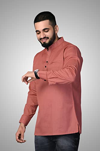 Image of Men's Cotton Regular Short Kurta | Casual & Ethnic Wear with Long Sleeve