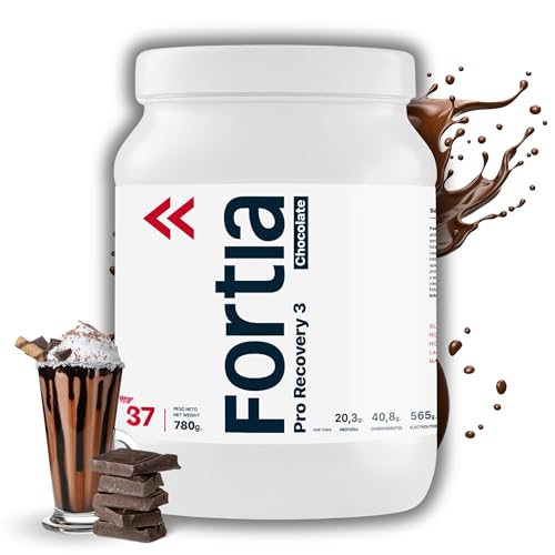 FORTIA Recuperador Muscular para Deportistas | Total Recovery Drink para Recuperación Rápida | Suplemento Deportivo con Sales Minerales y Aminoácidos Esenciales | Pro Recovery 3 Sabor Chocolate