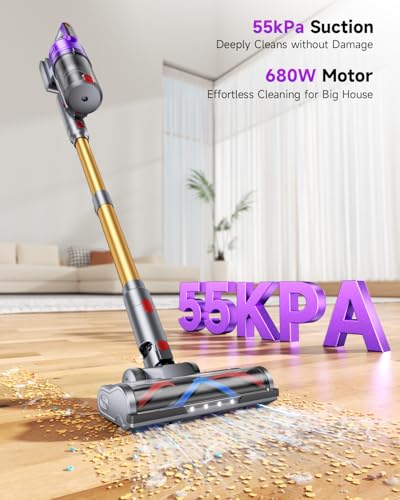 Image of MYUAKO Cordless Vacuum Cleaner 680W 55kPa Vacuum Cleaners for Home Up to 75Mins, Cordless Rechargeable Vacuum Cleaner Anti-Tangled Vacuum Cleaner 1.8L for Hardwood Floor,Carpets,Pet Hair Nova G8
