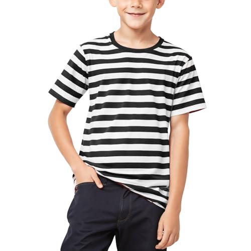 Kids Striped T-Shirt,Short Sleeve,Crew Neck,Boy Girls Summer Tee Top Halloween Costumes 3-12 Years