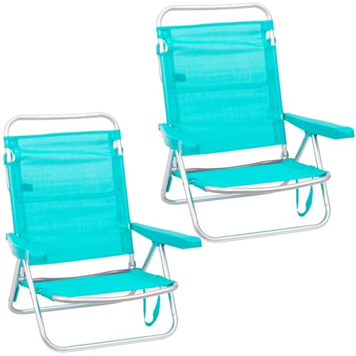 Creaciones Llopis Pack 2 Sillas de Playa Bajas Plegables Reclinables y Convertibles en Tumbona (Aguamarina)