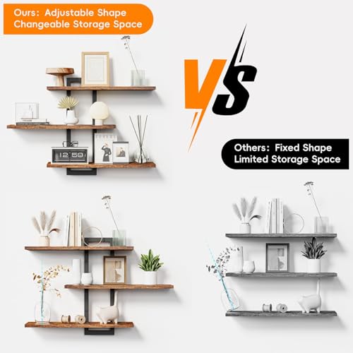 Image of Homode Floating Shelves for Wall, Wood Wall Shelves for Bathroom, 3 Tier Shelves for Wall Decor, Decorative Hanging Storage Shelf for Bedroom Kitchen Living Room, Rustic Brown and Black