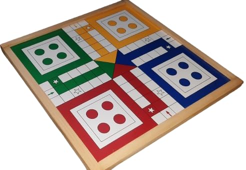 Image of CHECK BOX Handicrafts | Ludo Board Game Big Size with Wooden Megnatic Multicolor Coins & Wooden Dice (Laminated Glass Finish) (16x16 Inches, 2, Count)