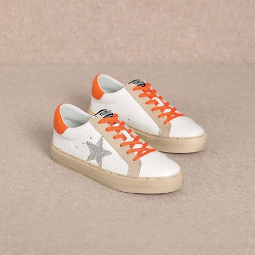 Image of Mi.iM Gaby Rubber Sole Lace-up Snake Print Suede Star Sneakers (White Orange, US Footwear Size System, Adult, Women, Numeric, Medium, 6.5)