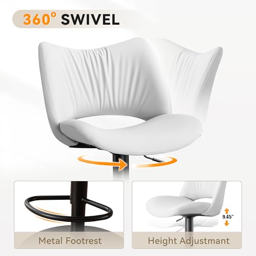 Rowill Set de 2 Butacos de Barra Modernos con Altura Ajustable y Giro 360°, Asiento de Cuero Sintético Blanco miniatura 5