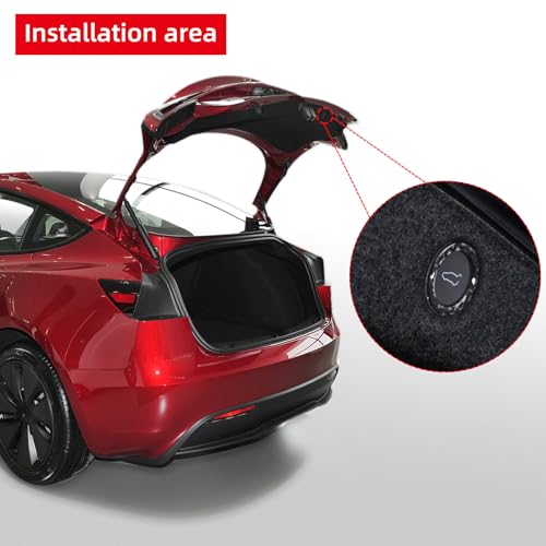 Image of BETTERHUMZ Car Rear Trunk Tailgate Switch Button Trim Compatible with Tesla Model 3 2020-2023 Model Y 2020-2024 Carbon Fiber Remind Sticker Interior Accessories (Black)