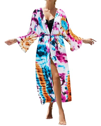 Bsubseach Women Print Beach Kaftan Dress Short Sleeve Plus Size Bathing Suit Cover Ups