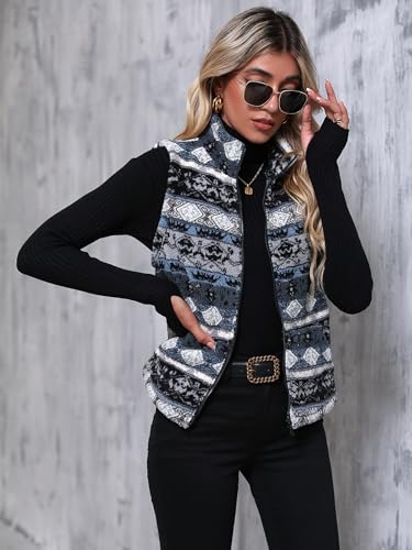 SOLY HUX Women's Graphic Jacket Vest Fuzzy Fleece Zip Up Cardigan Sleeveless Casual Outwear with Pockets4