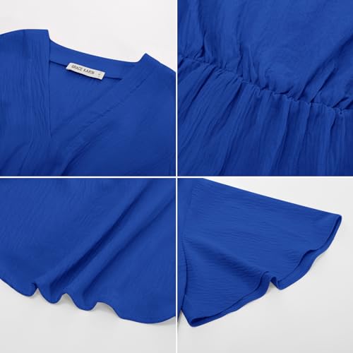 Image of GRACE KARIN Women's Elegant V-Neck Tie Waist Flowy Peplum Shirt Tops