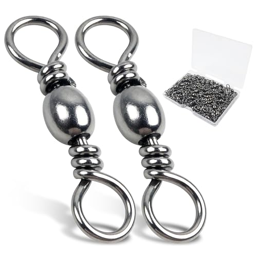 VATEICO Barrel Swivels Stainless Steel Fishing Swivel Brass Black Nickle Barrel Fishing Swivel Solid Ring Fishing Tackle Line Connector Freshwater Rolling Swivels 35lb-165lb (Size10 (35lb) 100 pcs)