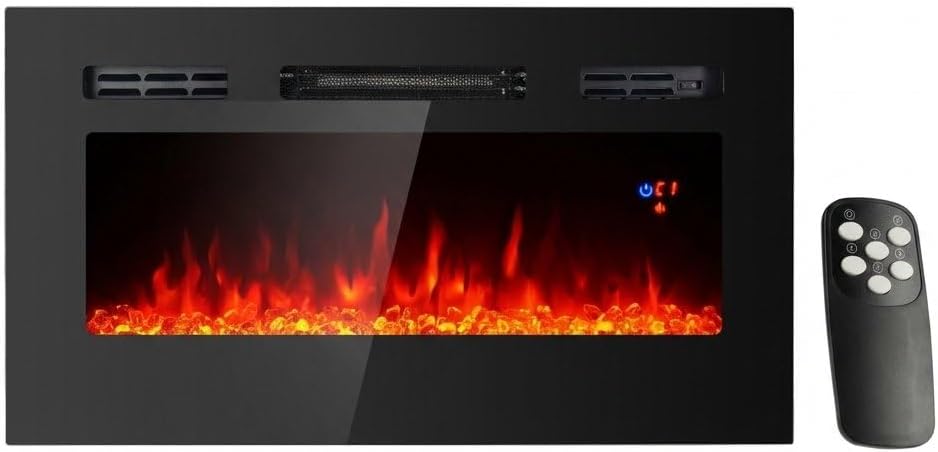 31 Inch Electric Fireplace Insert, Wall Recessed and Wall Mounted with Adjustable Flame Color, Linear Fireplace Heater with Remote Control, Timer, Touch Screen, Crystal Decor, 750/1500W