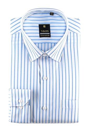 Image of 7-DAYS Men's Premium Striped Formal Shirt - Cotton Rich, Regular Fit, Full Sleeve, with Pocket, Wrinkle Resistant - Stylish Office & Everyday Wear.