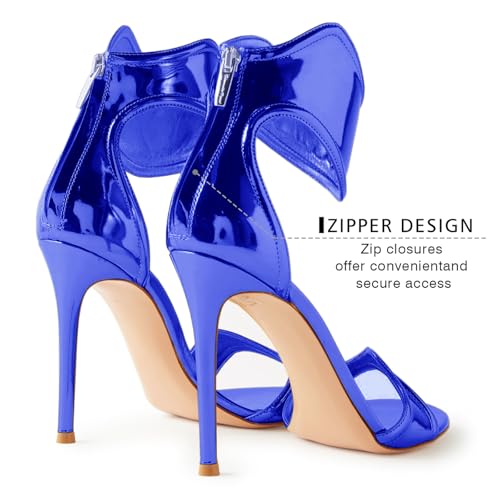 Image of Women's Metallic Open Toe Heels Sandals Back Zipper Dressy Heels Ankle Strap Heels for Party Wedding
