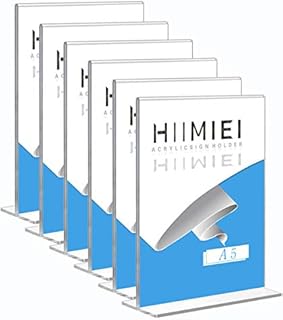 HIIMIEI A5 Acrylic Poster Menu Holder, 6 Pack Table Display Stand Sign Holder, Perspex Freestanding Menu Holder, Upright Double Sided