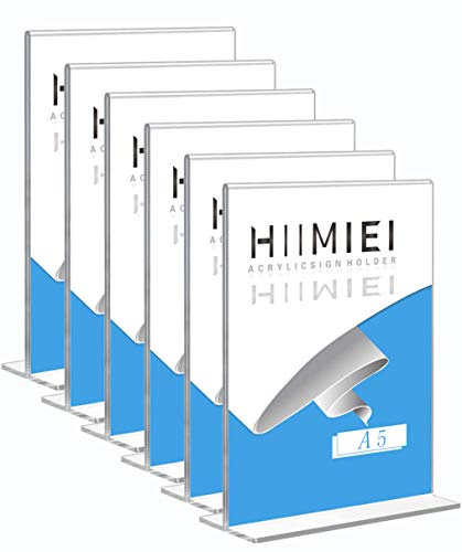 HIIMIEI Tischaufsteller A5 6 Stück T ständer, T-Form Aufsteller, Acryl-Aufsteller, Idee für Promotionen, Restaurants, Foto, Menüanzeige, Bar, Dokumente und Mehr - Glasklar Acryl Cover