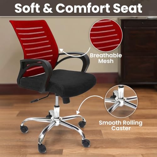 Image of Ngfc Office Chair for Home with Back Support Arm Rest 360 Degree Rotating Office Chair with Tilt Lock Mechanism High Comfort Seating Ergonomic Chair for Home & Office (2, Red)