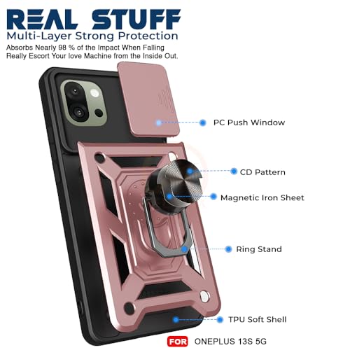 Image of Armor Bumper Back Cover Case for OnePlus 13S 5G Rotating Camera Cover, Ring Holder & Kickstand | Heavy Duty & 360 Degree Protection OnePlus 13S 5G Back Cover (Pink)
