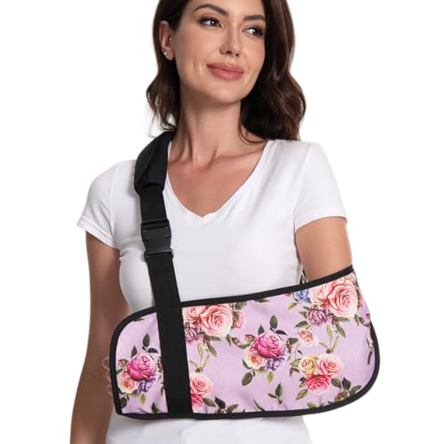 Ledhlth Arm Sling for Broken Arm Torn Rotator Cuff Shoulder Elbow Wrist injury Printed Brace Support for Adults and Women with Exquisite Rose