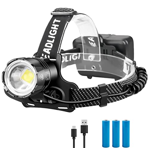 Linternas Frontales Potentes YVKVO Linterna Frontal LED Recargable, Linterna Cabeza 15000 lúmenes Alta Potencia LED XHP70, 3 Modos 90° Ajustable Luz...