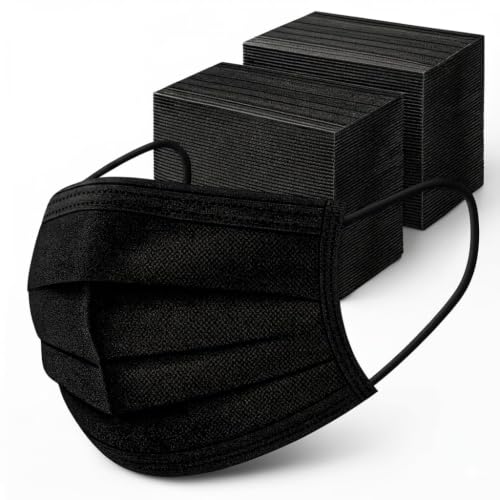 Image of (Pack of 100) Black Disposable Face Masks, 3-Ply with Ear Loops