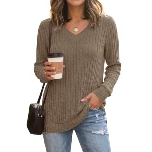 Rapbin Womens Long Sleeve Tops Fall Winter V Neck Lightweight Sweater