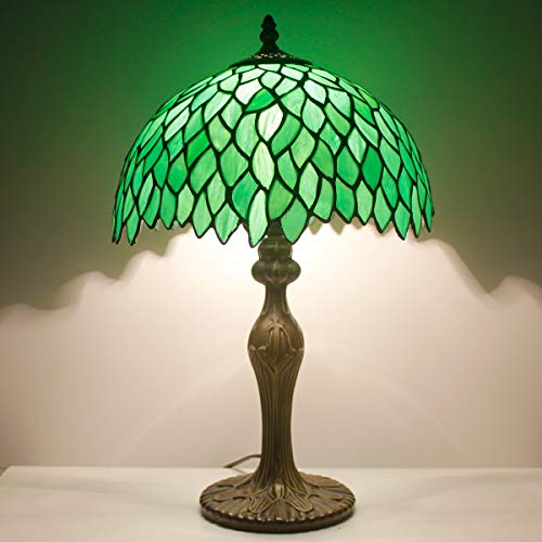 Image of WERFACTORY Tiffany Table Lamp Green Wisteria Style Stained Glass Light
