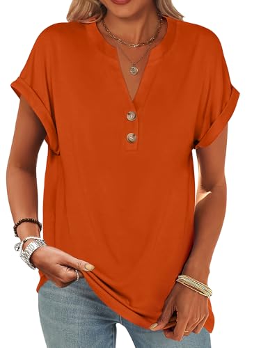Image of ANRABESS Womens Short Sleeve Henley Tops V Neck Dressy Casual Blouses Summer Trendy Tee Shirts 2026 Vacation Fashion Clothes