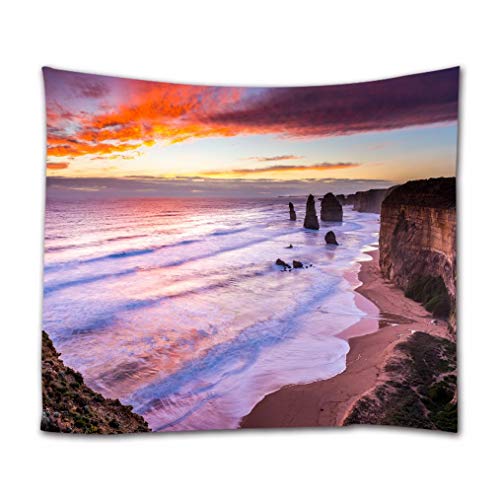 A.Monamour Wanddekor Wandbild Vorhang Wandteppiche Australien Große Ozean Straße Klippe Küste Strand Rosa Sonnenuntergang Landschaft Natur Landschaft Bild Druck Stoff Wandbehang Tapisserie 180x230 cm