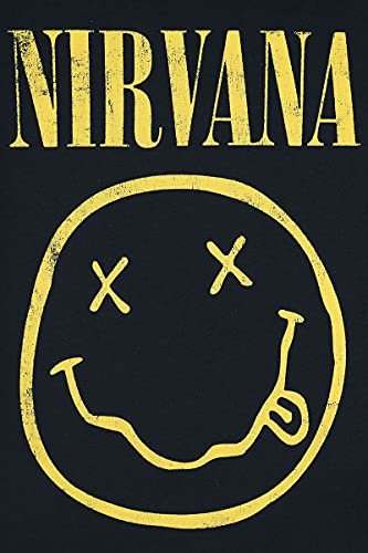 Nirvana Smiley Femme Top Noir Regular/Coupe Standard - Les Beatles, Paul McCartney, John Lennon, RIngo Starr, George Harrison Nirvana Smiley Femme Top Noir Regular/Coupe Standard – Image 4