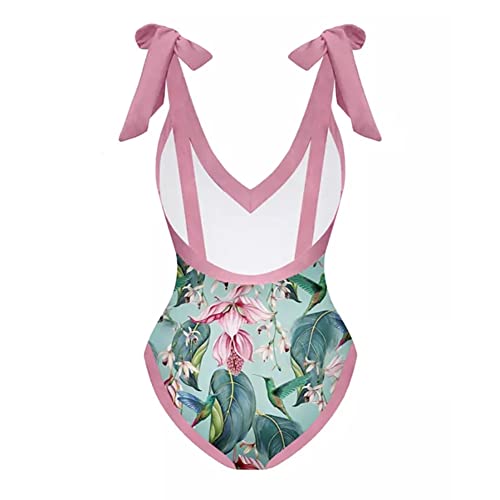 Women's One Piece Swimsuit with Beach Cover up Wrap Skirt Sarong Retro Floral Print Bikini Set Two Piece Bathing Suit2