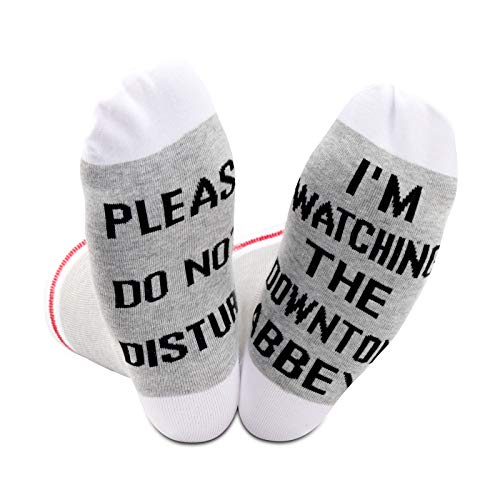 GJTIM 2PAIRS Novelty TV Show Inspired Gift Please Do Not Disturb I'm Watching Downton Funny TV Show Socks (WATCHING DOWNTON)