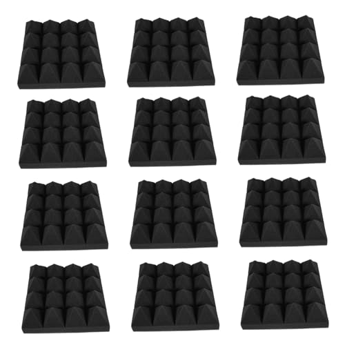 TOPPERFUN 12個 遮音綿 防音パネル 壁音響パネル 吸音性 発泡壁パネル 消音フォーム シンプルな遮音材 ktv ダンボード 防音ダンボード 吸音パネル ポリウレタンフォーム Black