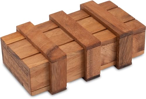 Schatztruhe mit 2 Geheimfächern - Schatzkiste - Zauberkiste - Trickkiste - Denkspiel - Knobelspiel - Geduldspiel - Logikspiel aus Holz
