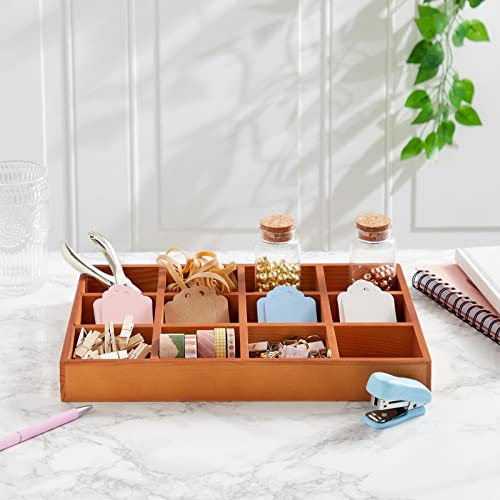 Image of Juvale Wooden Drawer Organizer - 13.2 x 9.2 x 1.5 in, Cedar Finish, 12 Compartments Sorting Tray - Wooden Tray with Compartments for Crafts & Stationery