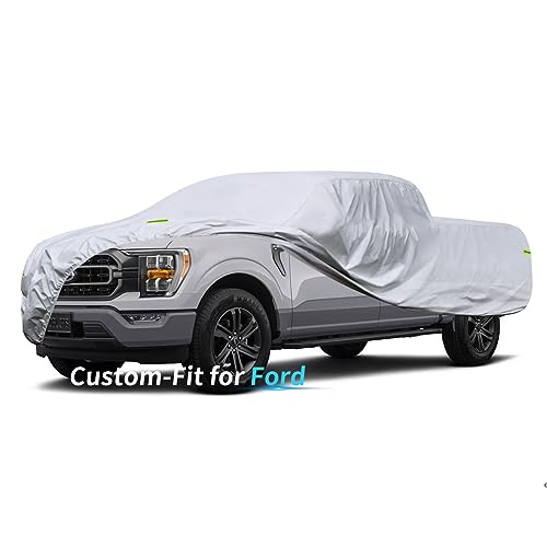 Image of Custom-Fit for Ford Car Cover, 7 Layers Car Cover Waterproof All Weather for Automobiles, Outdoor Full Cover Rain Sun UV Protection with Zipper (for Ford F-350)