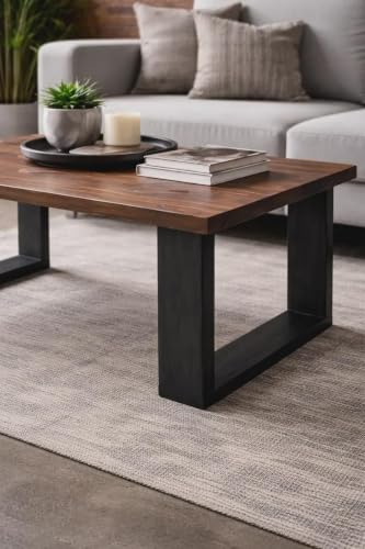 Image of Sheesham Wood Coffee Table | Modern Center Table for Living Room, Lounge & Office | Solid Wooden Tea Table with Contemporary Open Frame Design | Brown