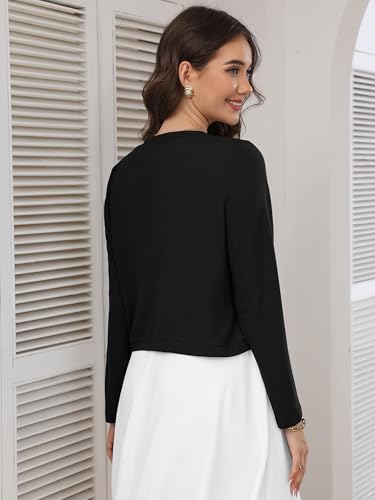 Image of Heymoments Women's Long Sleeve Thin Kintted Shrugs Sweaters Lightweight Cropped Tops Open Front Cardigan for Dress