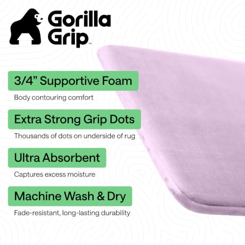 Image of GORILLA GRIP Memory Foam Bath Mat, Soft Absorbent Velvet Bathroom Mats, Durable Dots on Underside, Machine Washable Bathmat, Carpet Rug Room Decor for Shower Tub Floor RV, 24x17 Rugs, Purple