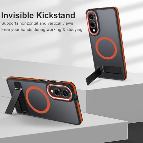 Image of MALEWOLF Case for Samsung Galaxy S25 Edge with Adjustable Stand, Slim Phone Case Fits for Magsafe, Color Hybrid Shockproof Protective Cover for Galaxy S25 Edge, Enhanced Non-Slip Grip (Black /Orange)
